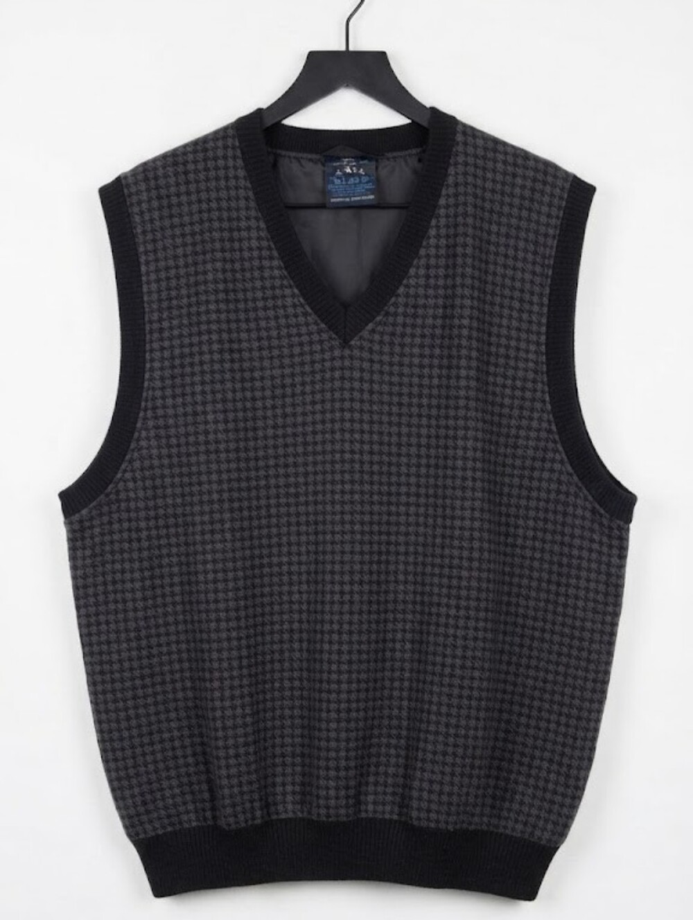 Sunderland of Scotland Black Gray Houndstooth V-Neck Golf Vest XL Microfiber